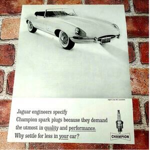 1961 Champion Spark Plugs - Jaguar XK-E Convertible Car - Vtg PRINT‎ AD Ephemera